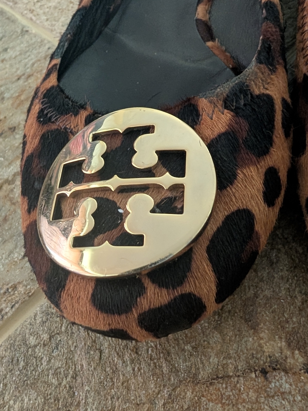 Tory Burch Leopard Pony-Hair Flats with Gold Logo Discs - Picture 9 of 10